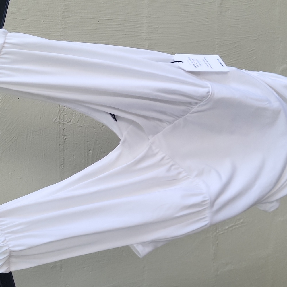 Express White Body Contour Ruched Empire Deep V Bodysuit SZ S NWT - Picture 7 of 12